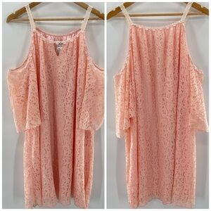 NWT Paisley Vine Peach Cottagecore Pink Lace Open Shoulder Mini Dress 1X